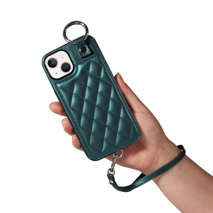 Card Bag 009 for iPhone 13 Case Rhombus Leather+TPU Phone Cover Kickstand Ring Holder