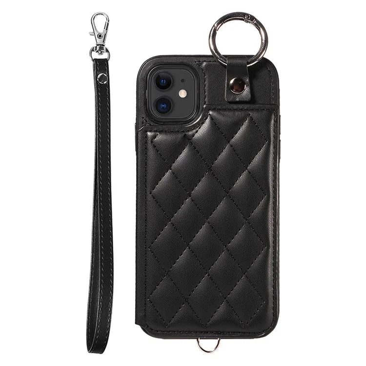Card Bag 009 for iPhone 11 Case Finger Ring Leather Coated TPU Kickstand Phone Cover