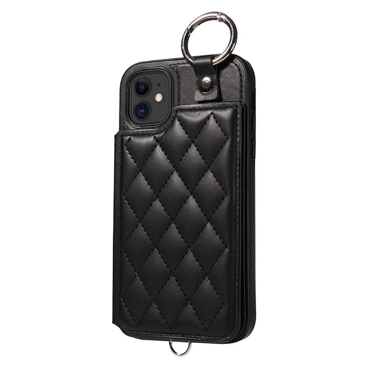 Card Bag 009 for iPhone 11 Case Finger Ring Leather Coated TPU Kickstand Phone Cover