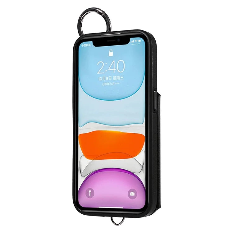 Card Bag 009 for iPhone 11 Case Finger Ring Leather Coated TPU Kickstand Phone Cover