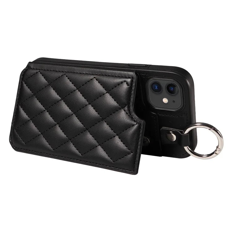 Card Bag 009 for iPhone 11 Case Finger Ring Leather Coated TPU Kickstand Phone Cover