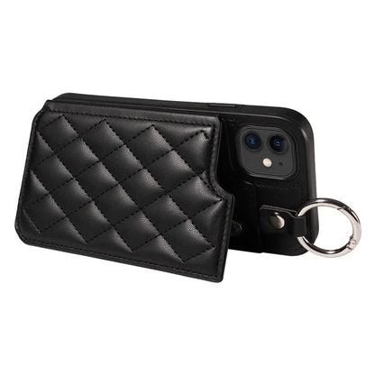 Card Bag 009 for iPhone 11 Case Finger Ring Leather Coated TPU Kickstand Phone Cover