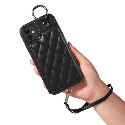 Card Bag 009 for iPhone 11 Case Finger Ring Leather Coated TPU Kickstand Phone Cover