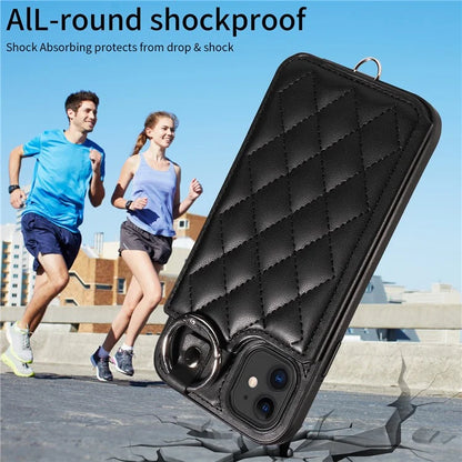 Card Bag 009 for iPhone 11 Case Finger Ring Leather Coated TPU Kickstand Phone Cover