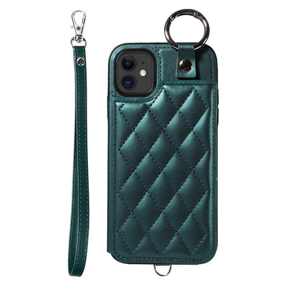 Card Bag 009 for iPhone 11 Case Finger Ring Leather Coated TPU Kickstand Phone Cover
