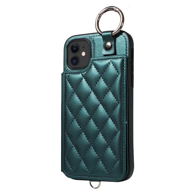 Card Bag 009 for iPhone 11 Case Finger Ring Leather Coated TPU Kickstand Phone Cover