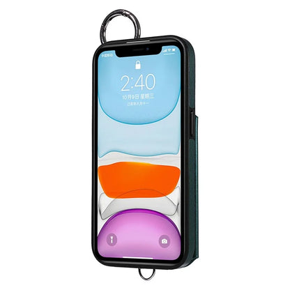 Card Bag 009 for iPhone 11 Case Finger Ring Leather Coated TPU Kickstand Phone Cover