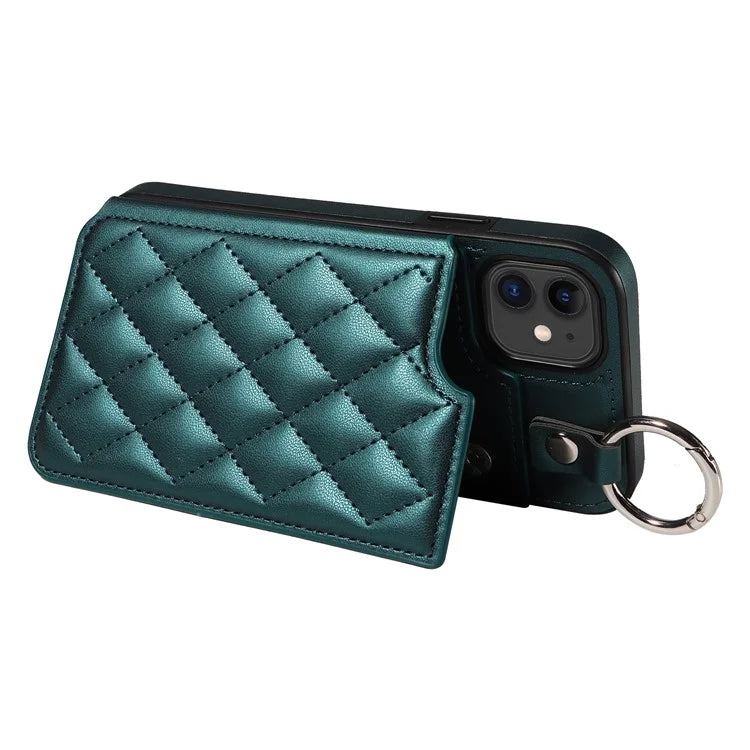 Card Bag 009 for iPhone 11 Case Finger Ring Leather Coated TPU Kickstand Phone Cover