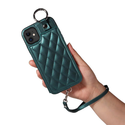 Card Bag 009 for iPhone 11 Case Finger Ring Leather Coated TPU Kickstand Phone Cover