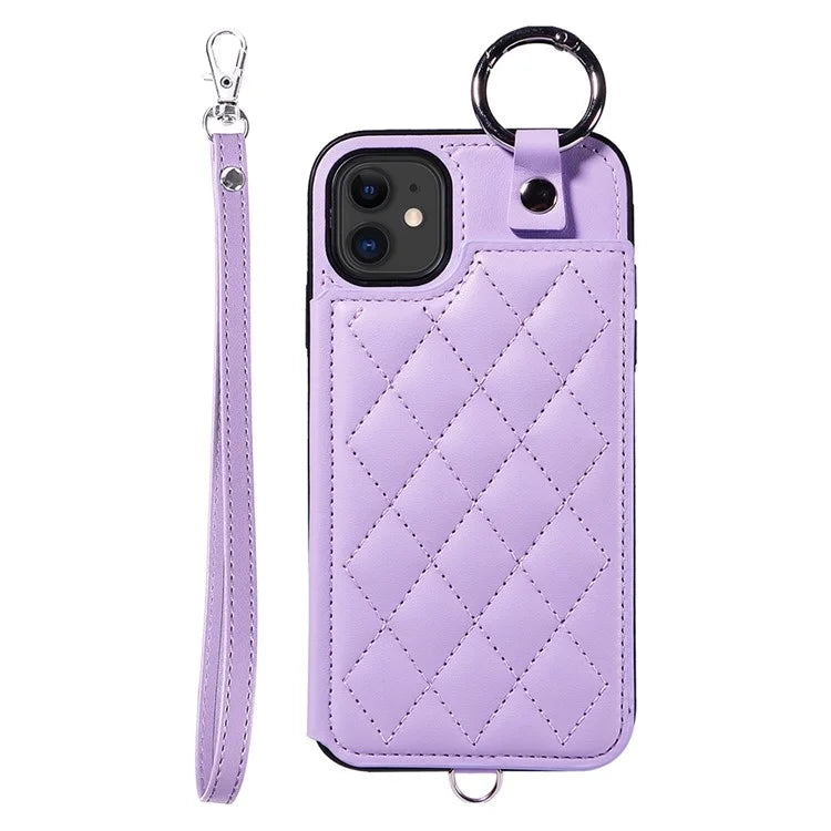 Card Bag 009 for iPhone 11 Case Finger Ring Leather Coated TPU Kickstand Phone Cover