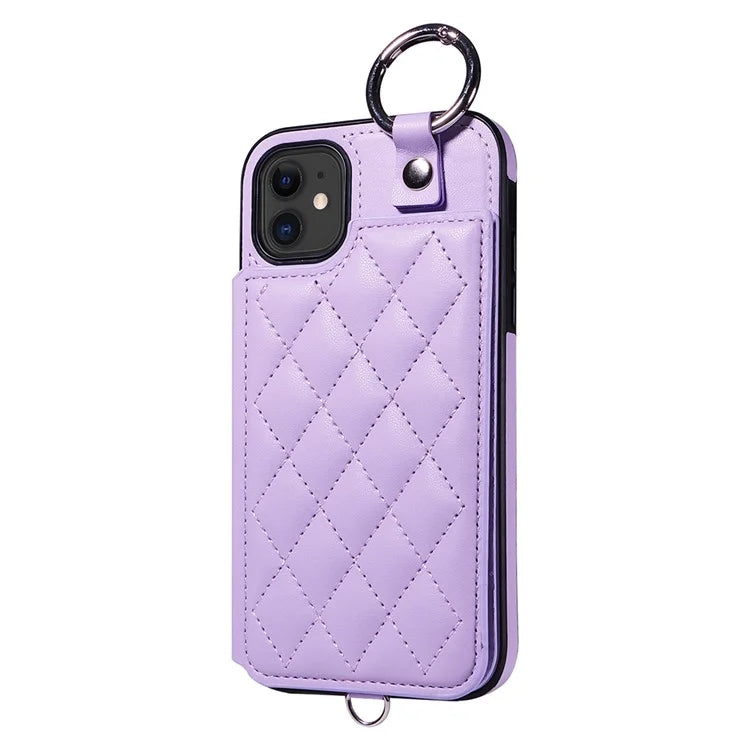 Card Bag 009 for iPhone 11 Case Finger Ring Leather Coated TPU Kickstand Phone Cover