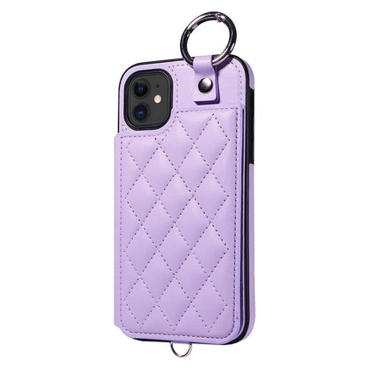 Card Bag 009 for iPhone 11 Case Finger Ring Leather Coated TPU Kickstand Phone Cover