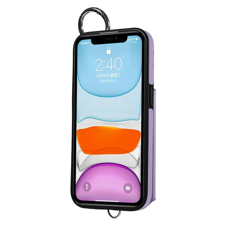 Card Bag 009 for iPhone 11 Case Finger Ring Leather Coated TPU Kickstand Phone Cover