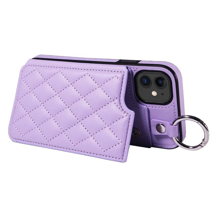 Card Bag 009 for iPhone 11 Case Finger Ring Leather Coated TPU Kickstand Phone Cover