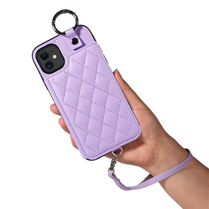 Card Bag 009 for iPhone 11 Case Finger Ring Leather Coated TPU Kickstand Phone Cover