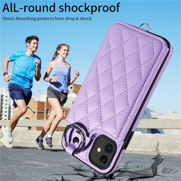 Card Bag 009 for iPhone 11 Case Finger Ring Leather Coated TPU Kickstand Phone Cover