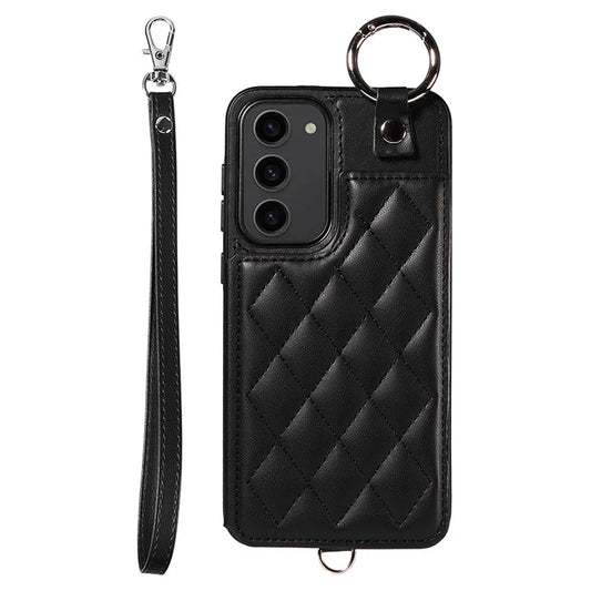 Card Bag 009 for Samsung Galaxy S23+ Case Rhombus Pattern PU Leather Back Phone Cover