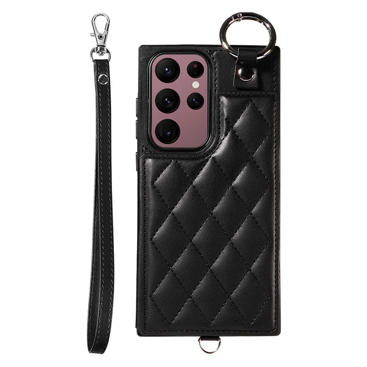 Card Bag 009 for Samsung Galaxy S22 Ultra 5G Case Leather+TPU Phone Cover Hanging Ring