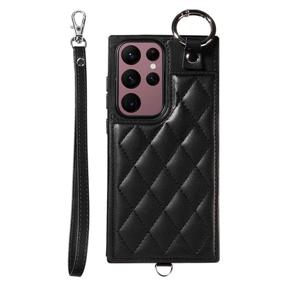Card Bag 009 for Samsung Galaxy S22 Ultra 5G Case Leather+TPU Phone Cover Hanging Ring