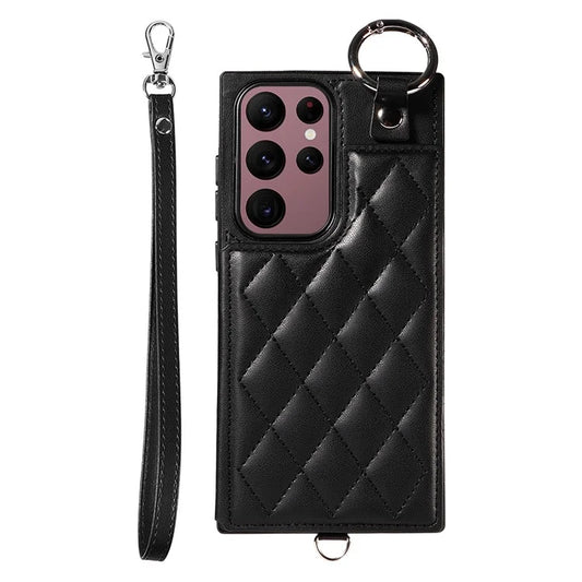 Card Bag 009 for Samsung Galaxy S22 Ultra 5G Case Leather+TPU Phone Cover Hanging Ring
