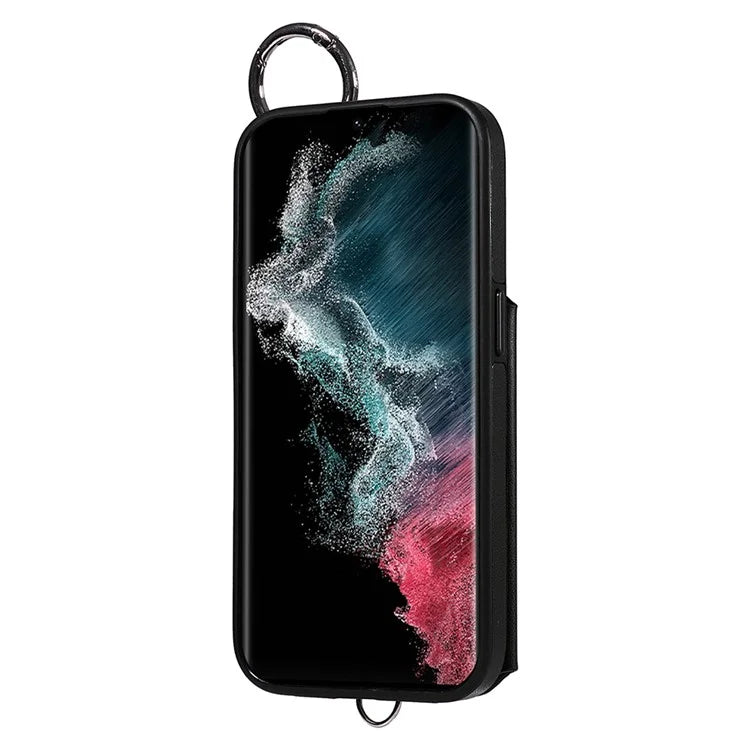 Card Bag 009 for Samsung Galaxy S22 Ultra 5G Case Leather+TPU Phone Cover Hanging Ring