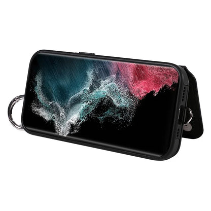 Card Bag 009 for Samsung Galaxy S22 Ultra 5G Case Leather+TPU Phone Cover Hanging Ring