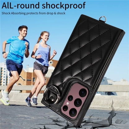 Card Bag 009 for Samsung Galaxy S22 Ultra 5G Case Leather+TPU Phone Cover Hanging Ring