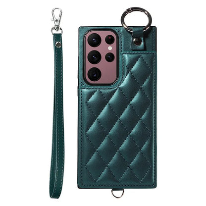 Card Bag 009 for Samsung Galaxy S22 Ultra 5G Case Leather+TPU Phone Cover Hanging Ring