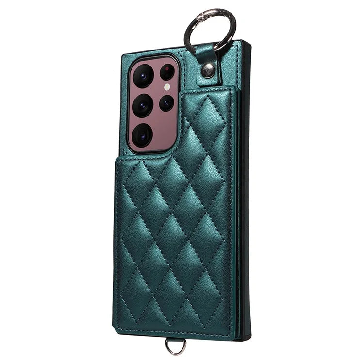 Card Bag 009 for Samsung Galaxy S22 Ultra 5G Case Leather+TPU Phone Cover Hanging Ring