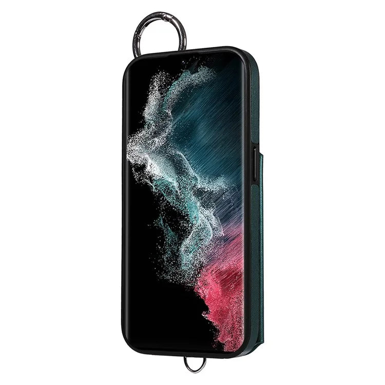 Card Bag 009 for Samsung Galaxy S22 Ultra 5G Case Leather+TPU Phone Cover Hanging Ring