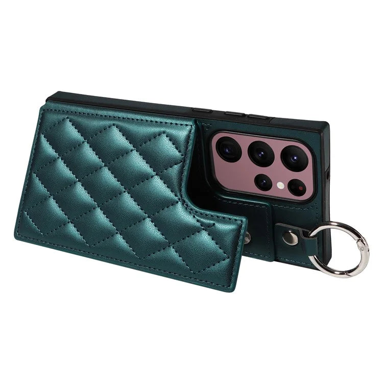 Card Bag 009 for Samsung Galaxy S22 Ultra 5G Case Leather+TPU Phone Cover Hanging Ring
