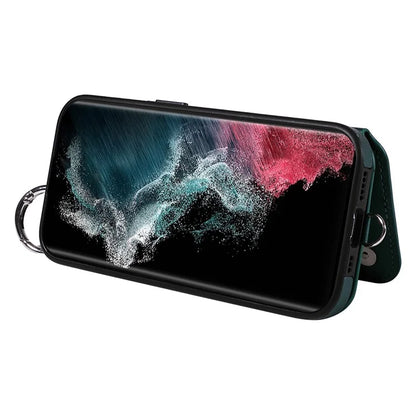 Card Bag 009 for Samsung Galaxy S22 Ultra 5G Case Leather+TPU Phone Cover Hanging Ring
