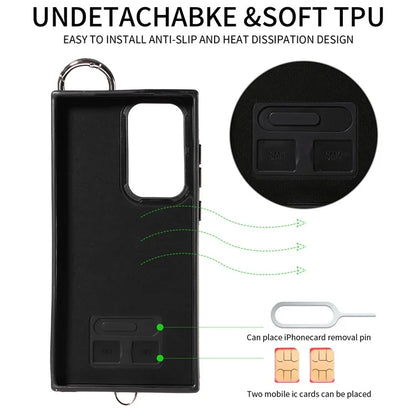 Card Bag 009 for Samsung Galaxy S22 Ultra 5G Case Leather+TPU Phone Cover Hanging Ring