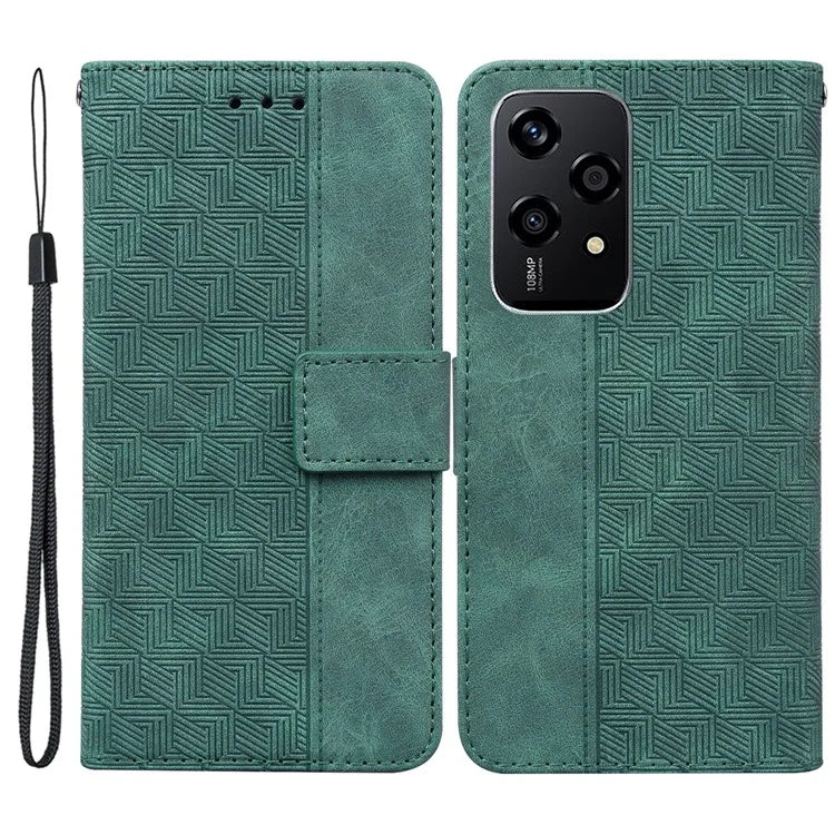 For Honor 200 Lite Leather Case Geometry Imprint Wallet Phone Cover