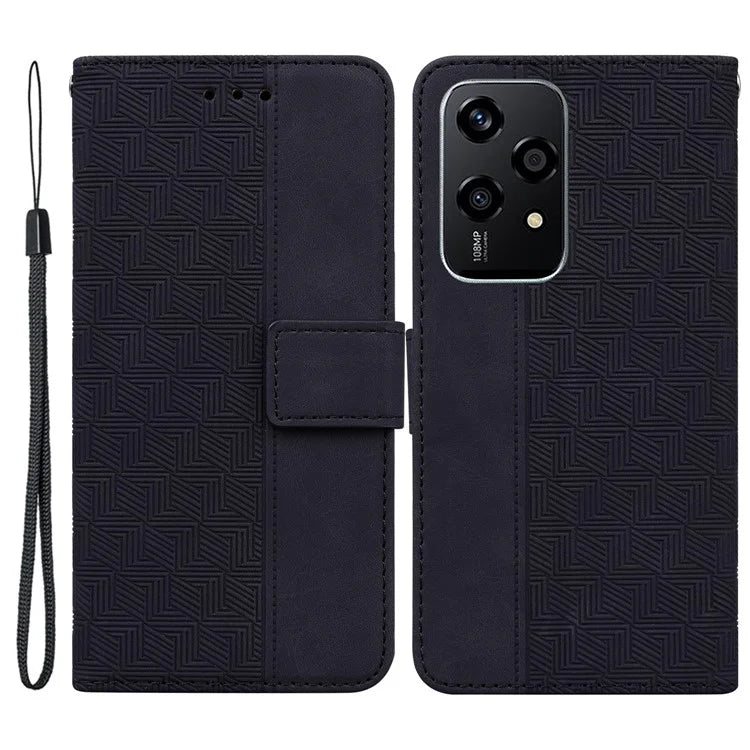 For Honor 200 Lite Leather Case Geometry Imprint Wallet Phone Cover
