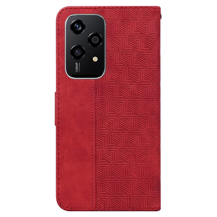 For Honor 200 Lite Leather Case Geometry Imprint Wallet Phone Cover