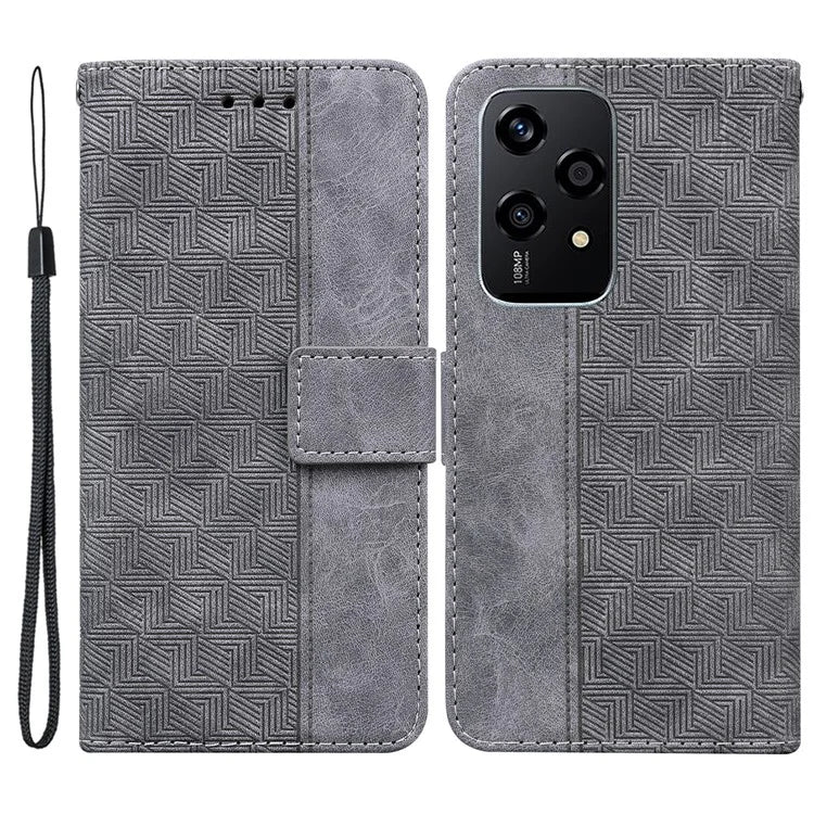 For Honor 200 Lite Leather Case Geometry Imprint Wallet Phone Cover