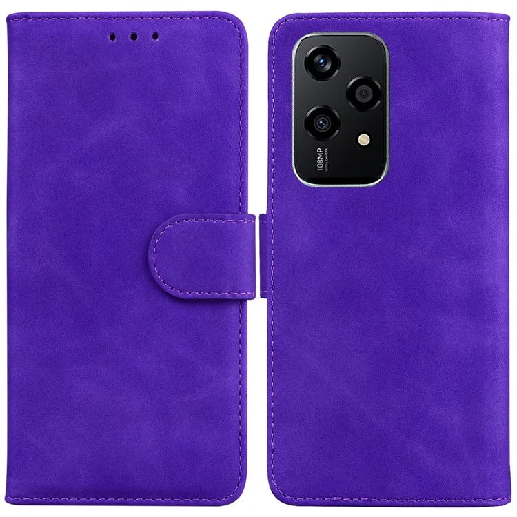 For Honor 200 Lite Phone Case Solid Color Leather Mobile Phone Cover with Stand
