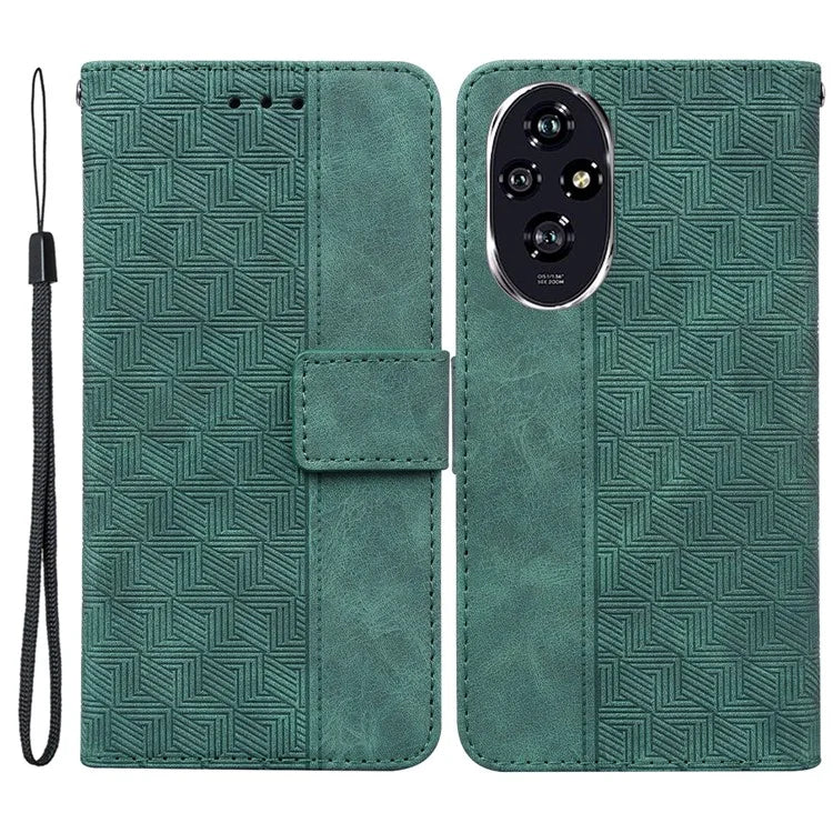 For Honor 200 5G Leather Case Geometry Imprint Wallet Phone Cover with Strap