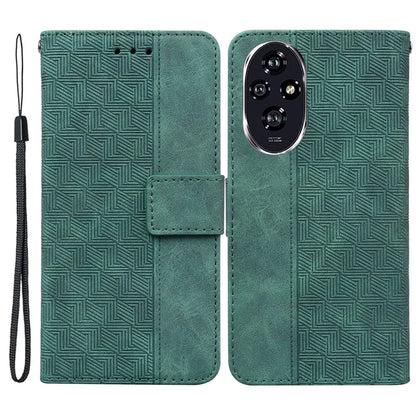 For Honor 200 5G Leather Case Geometry Imprint Wallet Phone Cover with Strap