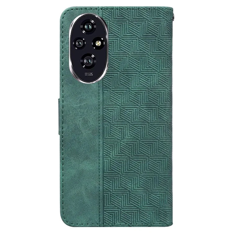 For Honor 200 5G Leather Case Geometry Imprint Wallet Phone Cover with Strap