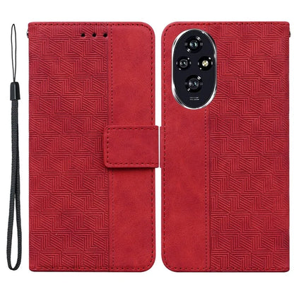 For Honor 200 5G Leather Case Geometry Imprint Wallet Phone Cover with Strap