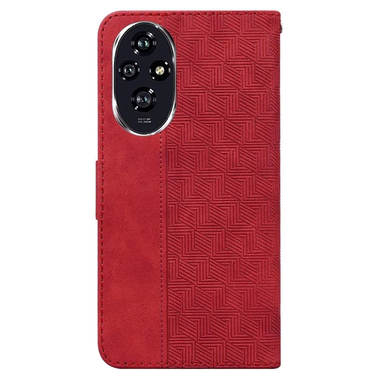 For Honor 200 5G Leather Case Geometry Imprint Wallet Phone Cover with Strap