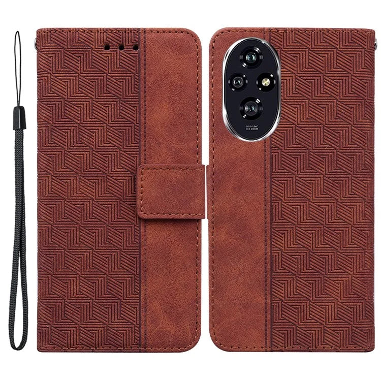 For Honor 200 5G Leather Case Geometry Imprint Wallet Phone Cover with Strap