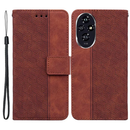 For Honor 200 5G Leather Case Geometry Imprint Wallet Phone Cover with Strap