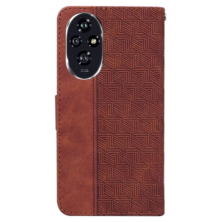 For Honor 200 5G Leather Case Geometry Imprint Wallet Phone Cover with Strap