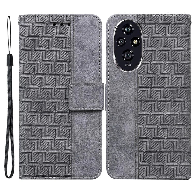 For Honor 200 5G Leather Case Geometry Imprint Wallet Phone Cover with Strap
