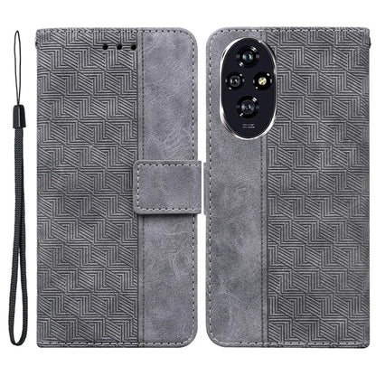 For Honor 200 5G Leather Case Geometry Imprint Wallet Phone Cover with Strap