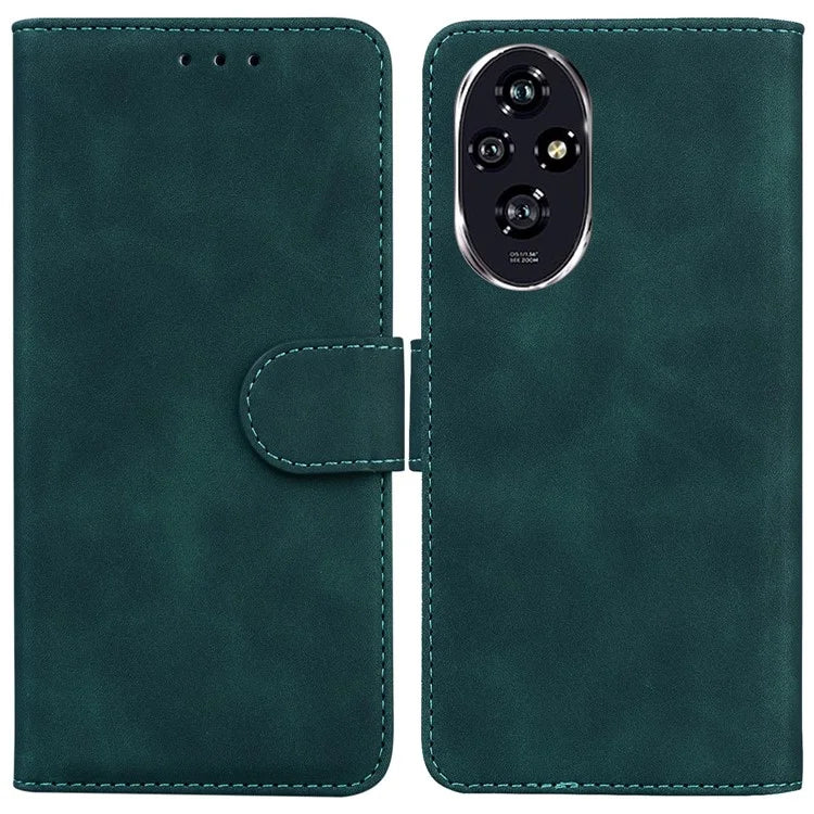 For Honor 200 5G Protective Case Solid Color Leather Mobile Phone Cover with Stand