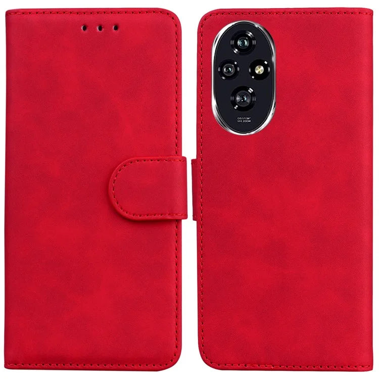 For Honor 200 5G Protective Case Solid Color Leather Mobile Phone Cover with Stand
